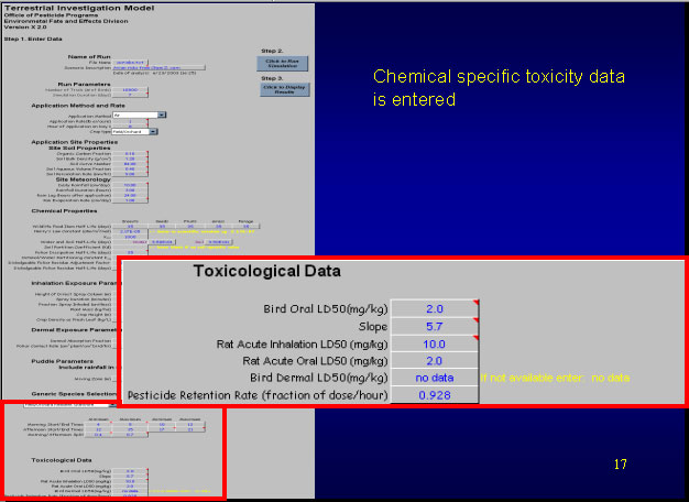 computer interface screen;  toxicological data  highlighted