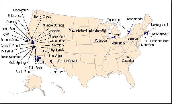 Map showing rough locations of tribes in nonattainment areas across the United States
