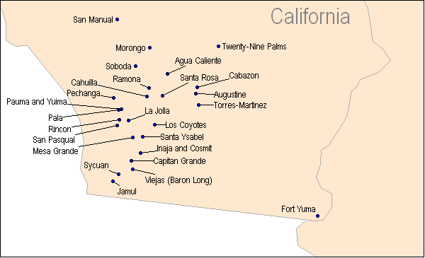 Inset map showing rough locations of tribes in nonattainment areas in southern California.