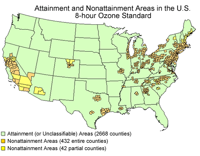 Map of nonattainment areas