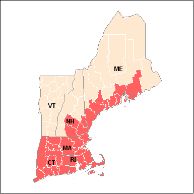 Map showing counties intended for ozone non-attainment by the 8-hour standard in 2003