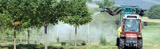 image of tractor spraying trees