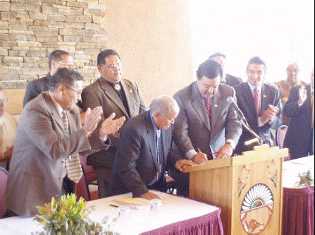  Navajo Nation Vice President Ben Shelly joined New Mexico Governor Bill Richardson and Senator John Pinto for the signing of the New Mexico State Tribal Collaboration Act.