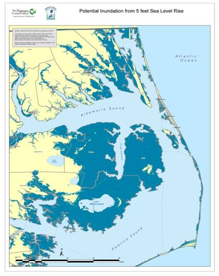Potential inundation from 5 foot sea level rise