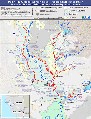 Map 1: Baseline Condition Sacramento River Basin – Waterbodies with Diazinon Water Quality Impairments