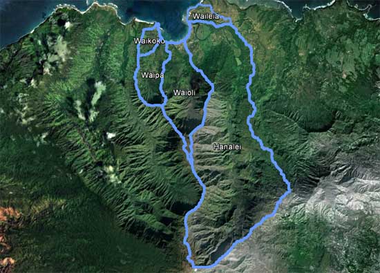 Hanalei Bay Watershed Boundaries from Google Earth