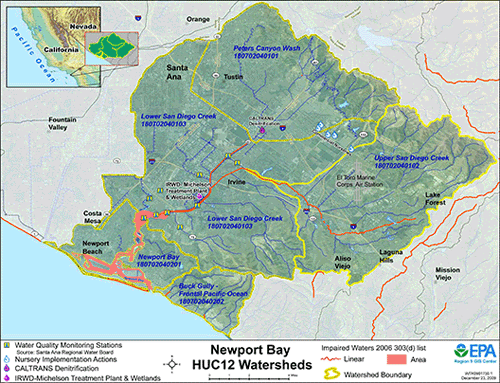 This map shows all Newport Bay HUC12 watersheds
