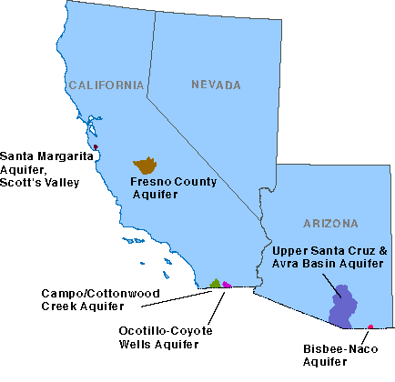 Sole source aquifer map for California, Arizona