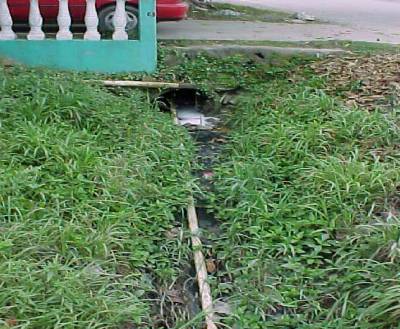 The photo shows potable water lines in the same ditch with wastewater. 