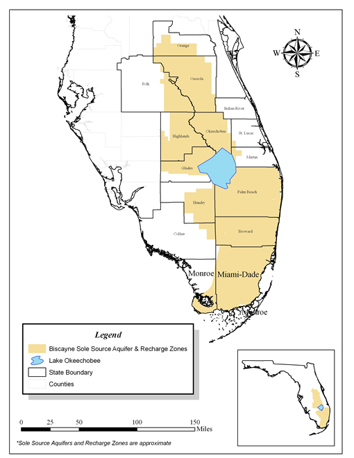 Approximate boundary of Biscayne sole source aquifer.
