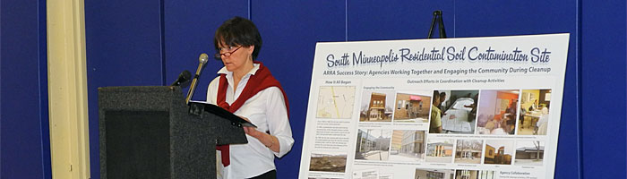 EPA Regional Administrator Susan Hedman speaks at the event marking the completion of the South Minneapolis site cleanup.