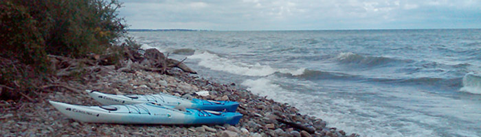 Kayaks on the shore at Lake Erie Bluffs