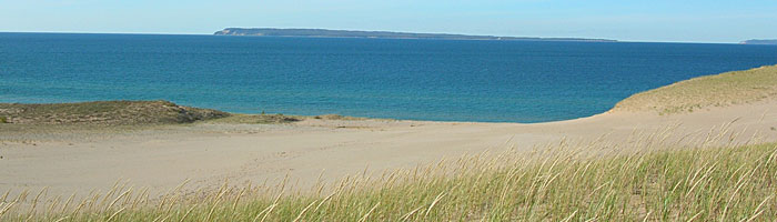 View of South Manitou Island, over the dunes at Sleeping Bear Point Trail