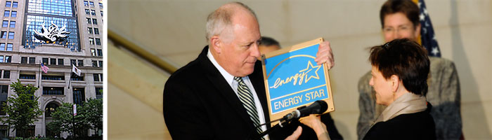 EPA Regional Administrator Susan Hedman presents an Energy Star plaque to Illinois Gov. Pat Quinn.