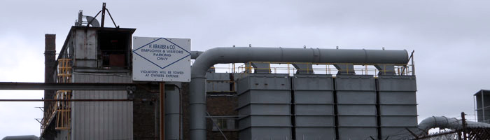 This photo shows the baghouse at the H. Kramer plant. The baghouse controls particulate matter, which can contain lead dust.