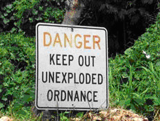 Sign warning about unexploded ordnance