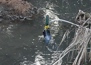 Close-up of EPA’s water quality sampler probe in Permanente Creek