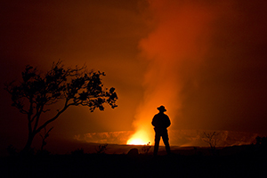 Kilauea volcano's erupting summit at Halemaumau Crater. 