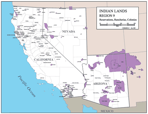 Map of Region 9 Reservations, Rancherias, and Colonies