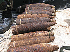 Weathered World War 2-era munitions recovered from the islands of Tinian and Saipan
