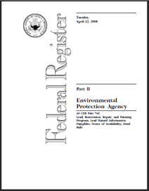Cover page of EPA document: Lead Renovation, Repair and Painting Program rule.