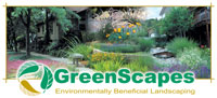 GreenScapes logo and tagline with collage of backyard images