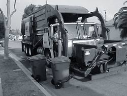 Photo of front loader collecting trash and recyclables in Diamond Bar.