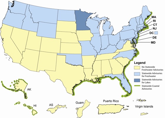 Figure 2. shows the states with statewide advisories in effect in 2010.